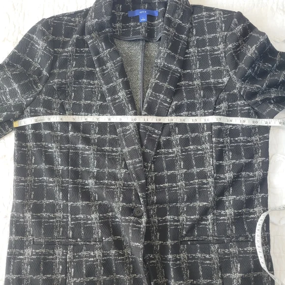 APT. 9 Ponte Stretch Knit Jacket Shine Plaid L NWT Black & Silver - Picture 14 of 16